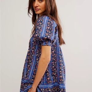 Free People Floral Blue Puff Sleeve Dress